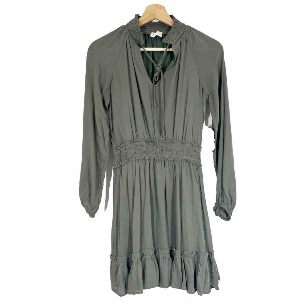 NWT Altar’d State Long Sleeves Dress Smocked Ruffle Olive Green Sz S